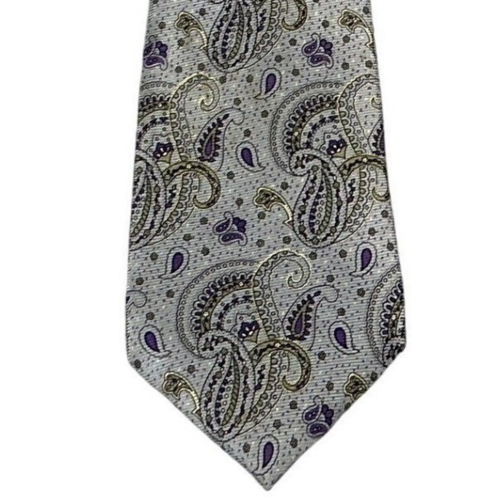 Golden House‎ Custom Cravats Mens Paisley Tie Purple Gold Grey Silk Necktie